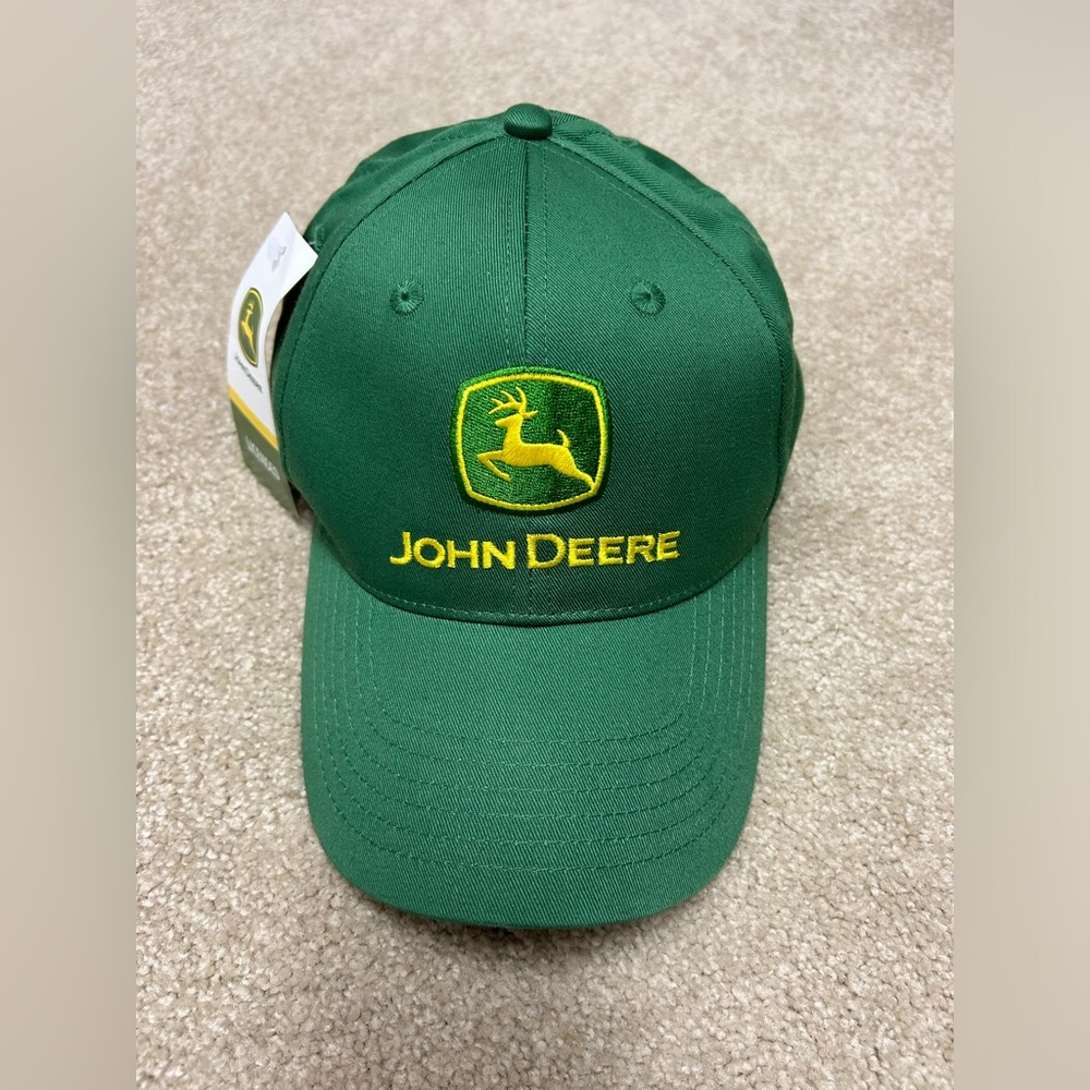 John Deere baseball cap hat green yellow embroidered logo snap back adjustable